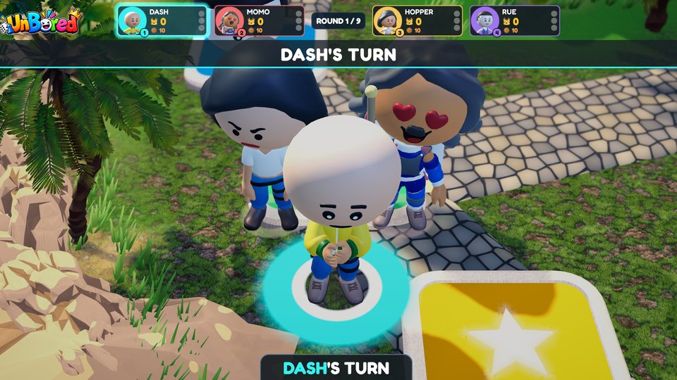 Close-up of Dash’s turn on the island board, the other players crowding in